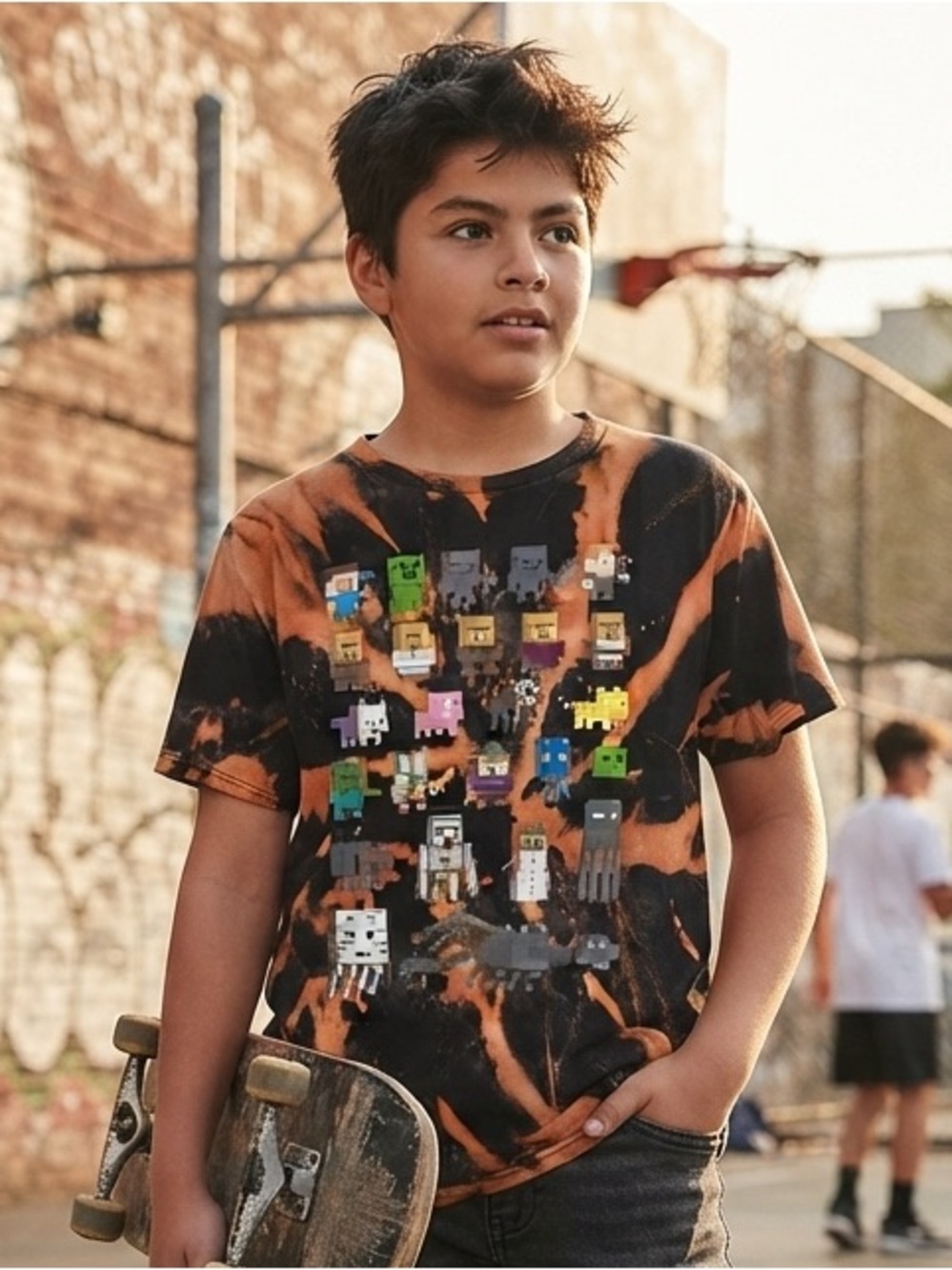MOJANG Minecraft Official Bleach Dye Graphic Tee L Black Upcycled